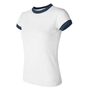 Ladies Ringer T Shirt S 2XL Short Sleeve 1x1 Baby Rib Tee Top Bella 