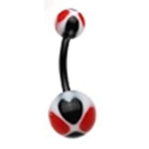  Bioflex Belly Button Navel Ring with Black and Red Heart 