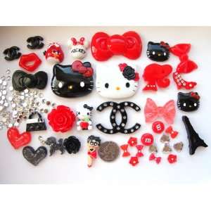 com 38 Mix Red/Black Hello Kitty Bling Bling Flat Back Resin Cabochon 