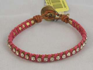 Fossil Brand Leather Pink Crystal Button Bracelet NWT  