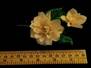   Millinery Flower 2 Crepe Fabric w/ Velvet Leaves KU7 Rich Vanilla G