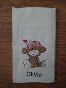   custom embroidered cloth diaper/burp cloth   baby Girl Sock Monkey