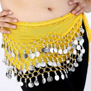 Good Match 3 rows 128 Silver Coins Belly Dance Hip Scarf Costume Belt 