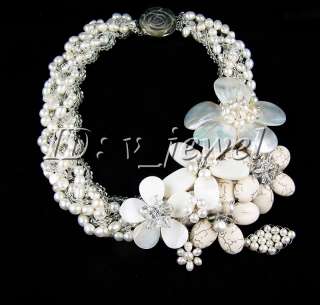 Shell pearl turquoise pearl crystal necklace/earring VJ  