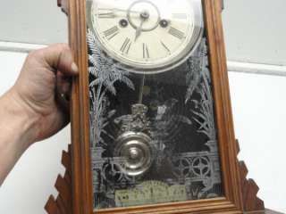 Antique 1880s ANSONIA Key Wind Kitchen Gingerbread Shelf Mantel Clock 