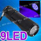 UV Ultra Violet Blacklight 9 LED Flashlight Torch Lamp