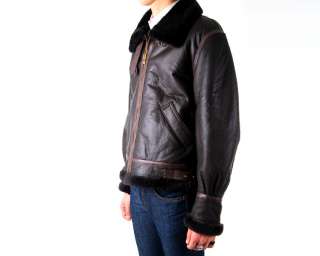   B3 type brown lamb skin mustang leather fur jacket jumper M L XXL