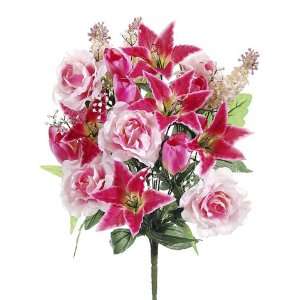  Faux 23 Rose/Tiger Lily/Tulip Bush x18 Pink (Pack of 6 