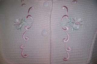 MISS ELAINE SIZE M PINK EMBROIDERED WAFFELWEAVE BRUSHED KNIT LONG ROBE 