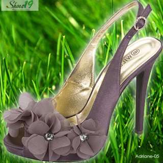 Platform Grey Stiletto Floral High Heel Slingback Shoes  