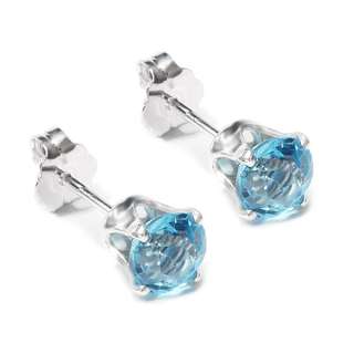 00 Ct Round Blue Topaz Sterling Silver 5mm Earrings  