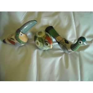  Set of 3 Bird Mexican Pottery Statue New 