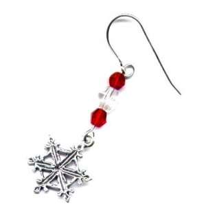  Red Crystal Snowflake Earrings Sterling Silver Jewelry 