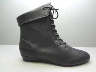 NEW LA UNDERGROUND BLACK LACE UP ANKLE BOOT ON LOW SLIVER WEDGE  