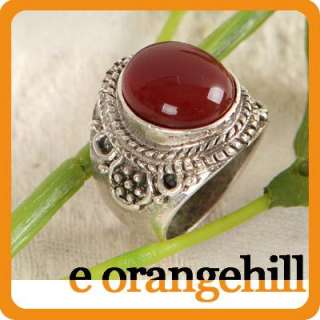 SIZE 7.5 Red Agate Sterling Silver Plated Ring g165  