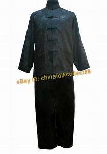 Chinese Mens Jacket Pants Kung Fu Suit Black MHJ 14  