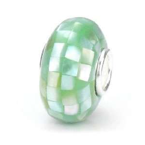 Bella Fascini Green Mosaic Mother of Pearl Shell Bead, Sterling Silver 