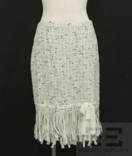 Rickie Freeman Teri Jon 2 Pc Black & White Tweed Fringe Jacket & Skirt 