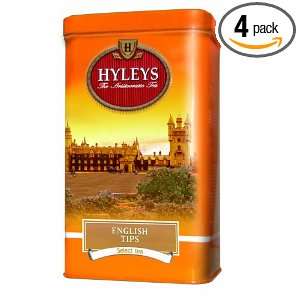 Hyleys Tea English Tips Loose Black Tea, 4.4 Ounce Tin (Pack of 4)