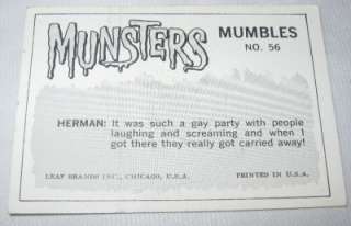 1960;s Leaf Munsters Mumbles Cards  