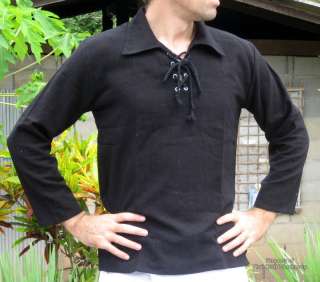 Cotton Renaissance Medieval Mens Shirt   sz XS Black LS  