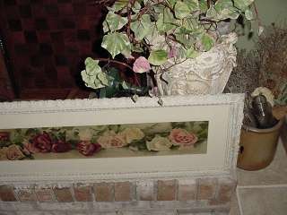   Antique 1891 Yard Long Lithograph Framed White Shabby Pink Roses Chic