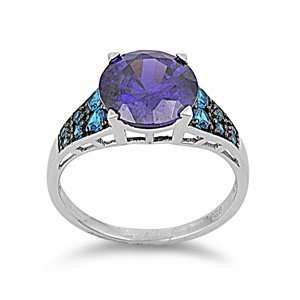  Silver Ring with Blue Sapphire and Bblue Topaz CZ   Size 