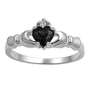  Sterling Silver Black CZ Claddagh Ring   Size 8 Jewelry