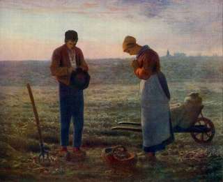 c1912 Millet Print ANGELUS Breton Farmer & Wife Praying Field Harvest 