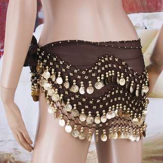 silver Coins & beads Belly Dance Hip Scarf Costume Waist Belt skirt 