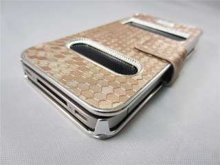 Gold Luxury Synthetic Leather Magnetic Flip Case Cover for iPhone 4 4G 