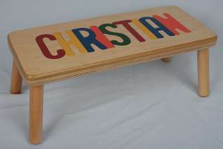WOODEN PERSONALIZED NAME PUZZLE STOOL WOOD BENCH  