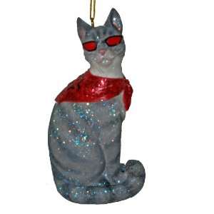  December Diamonds Cool Cat with Red Sunglasses Ornament 