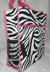 Zebra Tiger Handbag Tote & Coin Purse Black w/Pink Trim  
