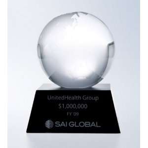  Optical Crystal Globe Award with Black Aluminum Base