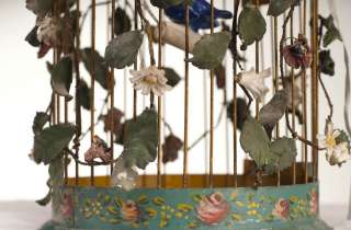 Rare Wonderful Antique German birdcage for doll room   wax flowers 
