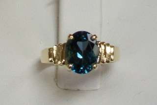 14K Yellow Gold Oval Shape Natural London Blue Topaz Solitaire Ring 
