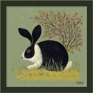 Red Berry Bunny Country Folk Art Rabbit Print Framed  