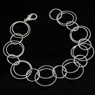 silver plated circle ring link chain necklace bracelet dangle earring 