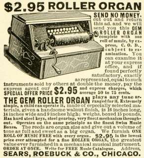   Roebuck Antique Gem Roller Organ Miniature Piano Music Box Chicago