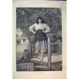   Antique Print MillerS Daughter Barefoot River Cow