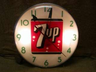 Vintage 1960s 7up Lighted Clock  Antique Old Curved Glass Cola Soda 