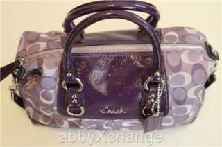 New COACH Ashley Signature Sateen Carryall Violet Satchel Bag Purse 