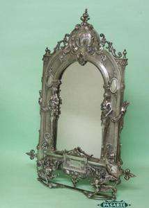   Rare Antique Italian Silver Dressing Table Mirror Easel Ca 1850  