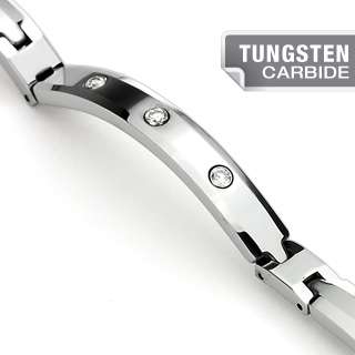   Tungsten Carbide 8.5 Mens CZ Bar Striped Bio Magnetic Bracelet