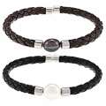 White Freshwater Pearl Braided Leather Bracelet (9 10 mm)