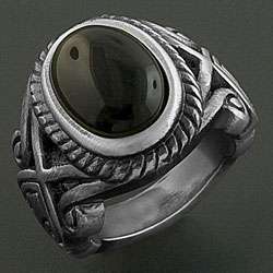 Stainless Steel Black Onyx Oval Celtic Ring (China)  