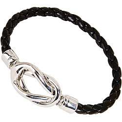 Nexte Black Silvertone Knot lock Leather Bracelet  