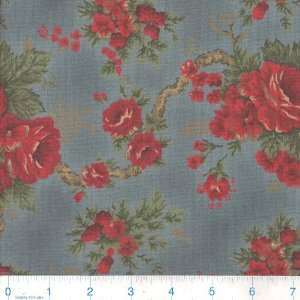  45 Wide Rambling Rose Bouquet Blue Fabric By The Yard 