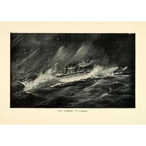 1900 Print Empress Japan Storm Ship Ocean Sailing Boat Queen of 